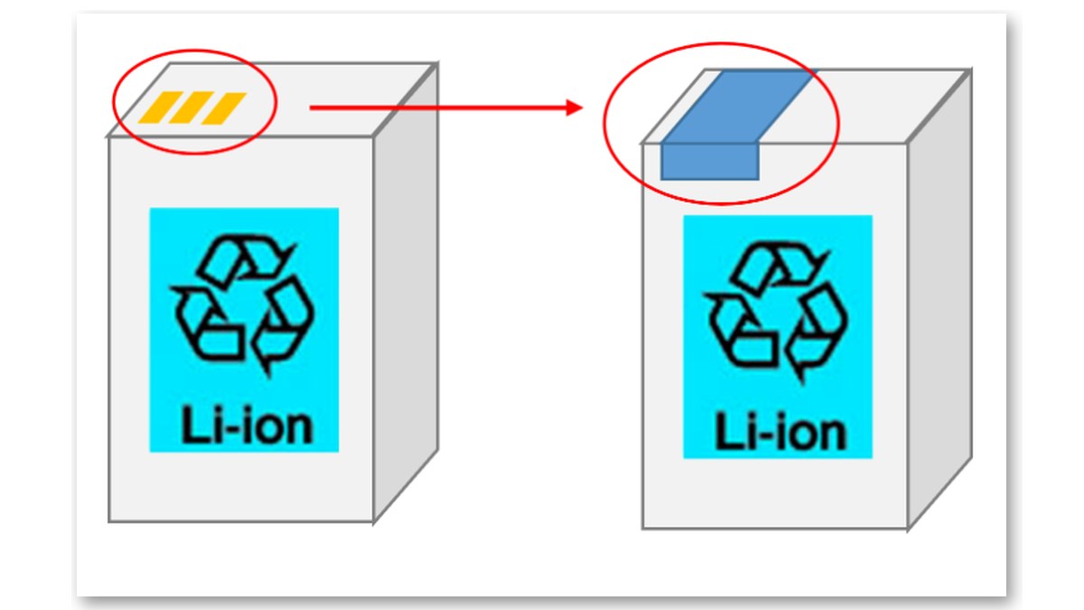 リチウムイオン電池の端子をテープで覆って絶縁する図（画像：富谷市ホームページより）