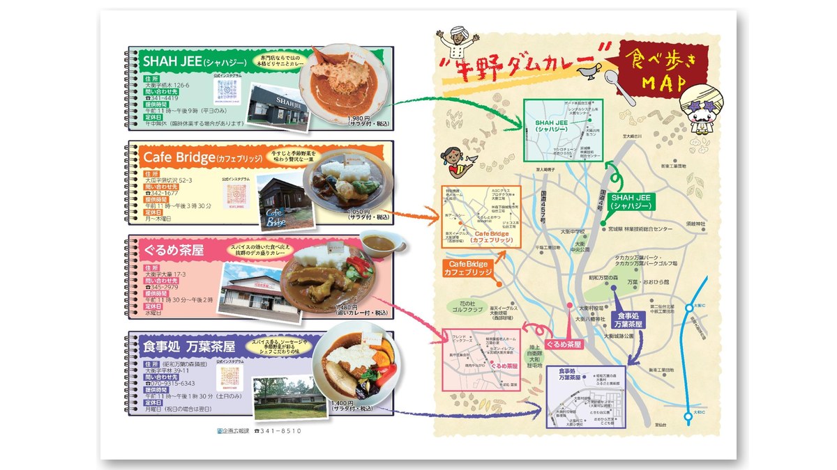 大衡村の「牛野ダムカレー」食べ歩きMAP(画像:大衡村より)