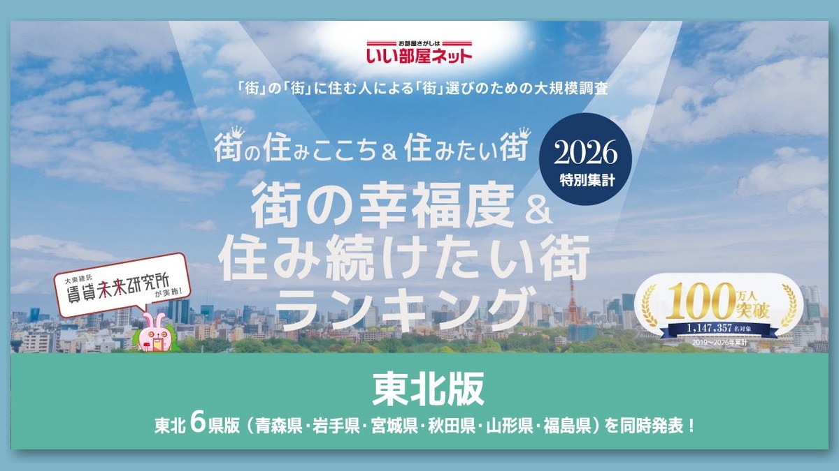 「いい部屋ネット 街の幸福度&住み続けたい街ランキング」2026 東北版の告知画像(画像:富谷市より)